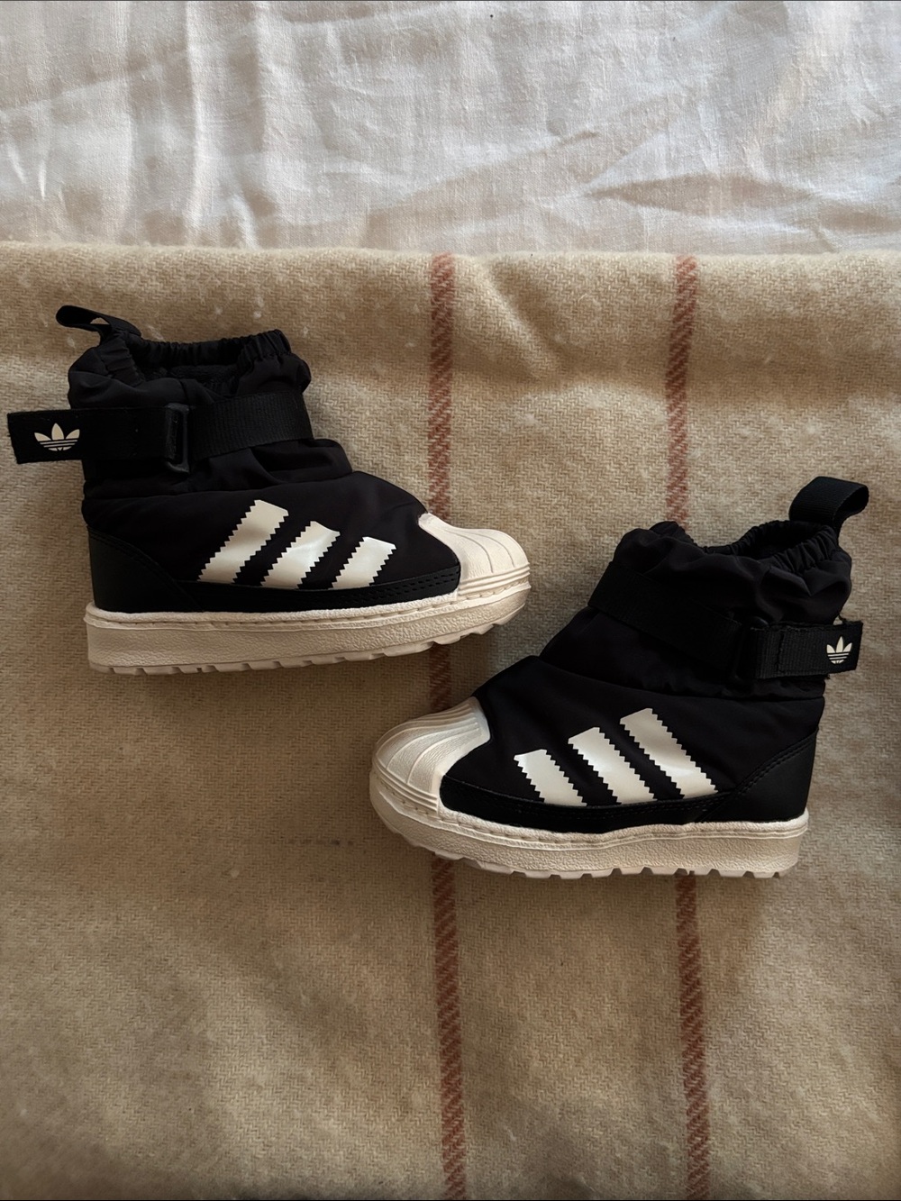 adidas Kids Black and White Shell-Toe Snow Boots